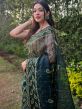 Green Thread Embroidered Saree In Organza