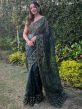 Green Thread Embroidered Saree In Organza