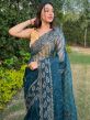Blue Embroidered Wedding Wear Saree In Organza
