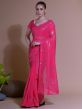 Pink Sequins Embroidered Saree In Georgette