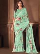 Green Georgette Saree With Digital Prints