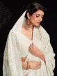 White Chikankari Embroidered Sari In Georgette