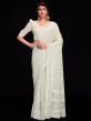 White Chikankari Embroidered Sari In Georgette