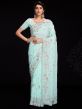 Blue Embroidered Bordered Sari In Georgette