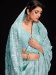 Blue Festive Georgette Sari With Chikankari Work