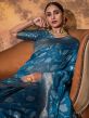 Blue Woven Cotton Saree With Blouse