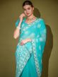 Blue Thread Embroidered Saree In Georgette