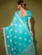 Blue Thread Embroidered Saree In Georgette