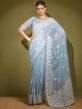 Blue Festive Sari With Embroidery