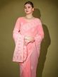 Peach Georgette Sari With Embroidered Border