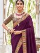 Purple Woven Border Sari In Art Silk