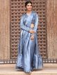 Blue Jacket Style Bridesmaid Indian Saree In Satin