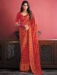 Red Casual Georgette Saree With Floral Prints