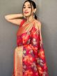 Red Festive Organza Sari With Weaves