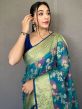 Blue Organza Sari With Woven Borders