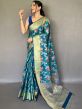Blue Organza Sari With Woven Borders