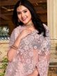 Cream Thread Embroidered Sari In Net