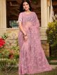 Pink Embroidered Party Wear Net Saree