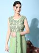 Green Pre-Stitched Jacketed Sari In Organza