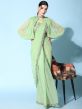 Green Pre-Stitched Jacketed Sari In Organza
