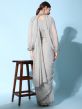 Grey Jacket Style Pre-Stitched Sari In Organza