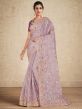 Purple Embroidered Wedding Wear Sari In Art Silk