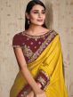 Yellow Festive Embroidered Saree In Tussar Silk