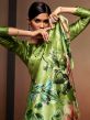 Green Party Wear Floral Satin Saree