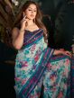 White Digital Printed Saree In Art Silk