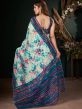 White Digital Printed Saree In Art Silk