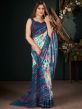 White Digital Printed Saree In Art Silk