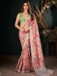 Peach Festive Printed Sari In Art Silk