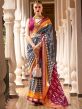 Grey Patola Traditional Sari In Silk