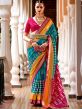 Blue Patola Printed Traditional Sari In Silk