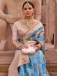 Blue Festival Organza Sari With Digital Prints
