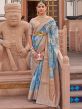 Blue Festival Organza Sari With Digital Prints