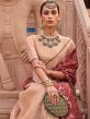 Brown Floral Printed Festive Sari In Organza