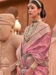 Pink Wedding Wear Organza Sari With Prints