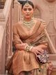 Beige Digital Printed Festive Sari In Organza