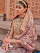 Off White Floral Printed Saree In Organza