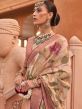 Cream Floral Printed Festive Sari In Organza