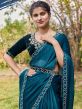 Blue Chiffon Stone Embellished Saree With Blouse