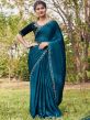 Blue Chiffon Stone Embellished Saree With Blouse