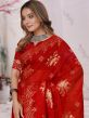 Red Sequined Organza Saree With Blouse