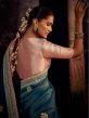 Blue Organza Saree With Embroidered Work