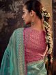 Blue Organza Zari Embroidered Saree With Blouse