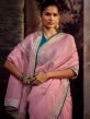 Pink Organza Stone Embellished Saree With Blouse