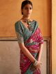 Pink Printed Saree In Tussar Silk With Blouse