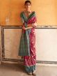 Pink Printed Saree In Tussar Silk With Blouse