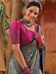 Grey Banarasi Silk Saree With Embroidered Blouse